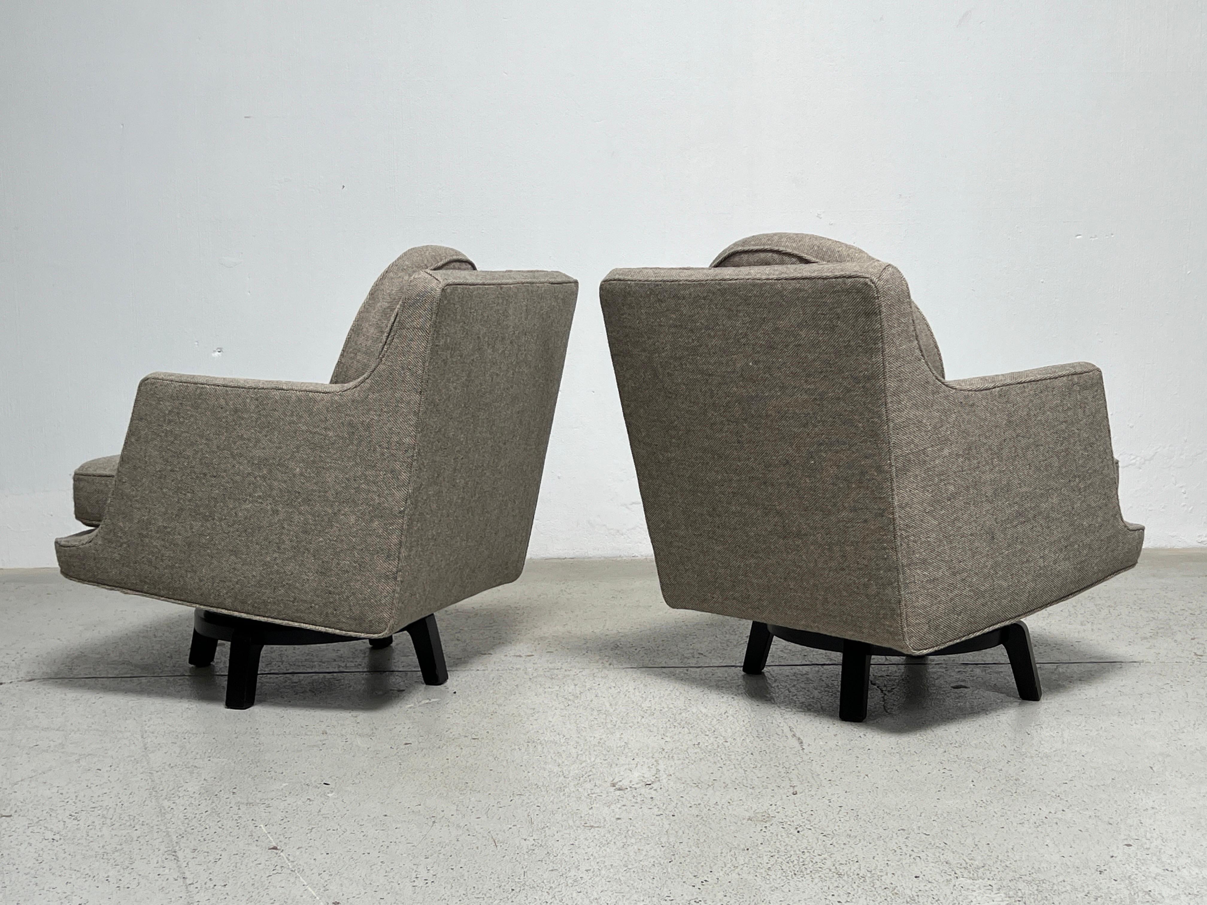Fabric Pair of Swivel Chairs by Edward Wormley for Dunbar