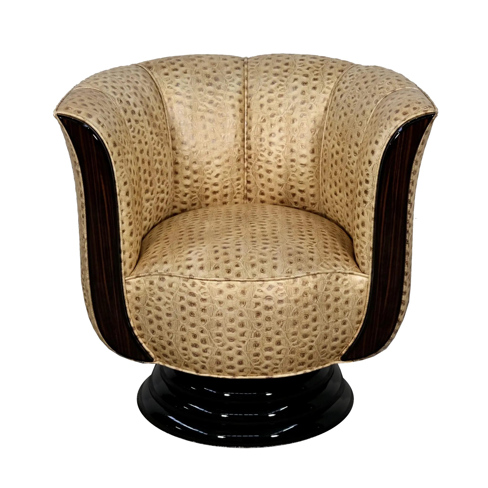 Art Deco Pair of swivel chairs in gold-colored leather For Sale