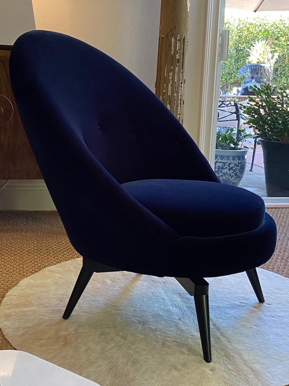 American Pair of Swivel Chairs in Navy Blue Velvet by Adm Bespoke For Sale