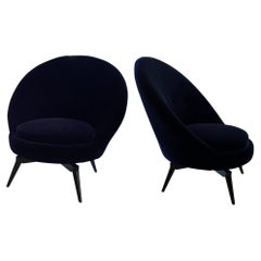 Pair of Swivel Chairs in Navy Blue Velvet by Adm Bespoke