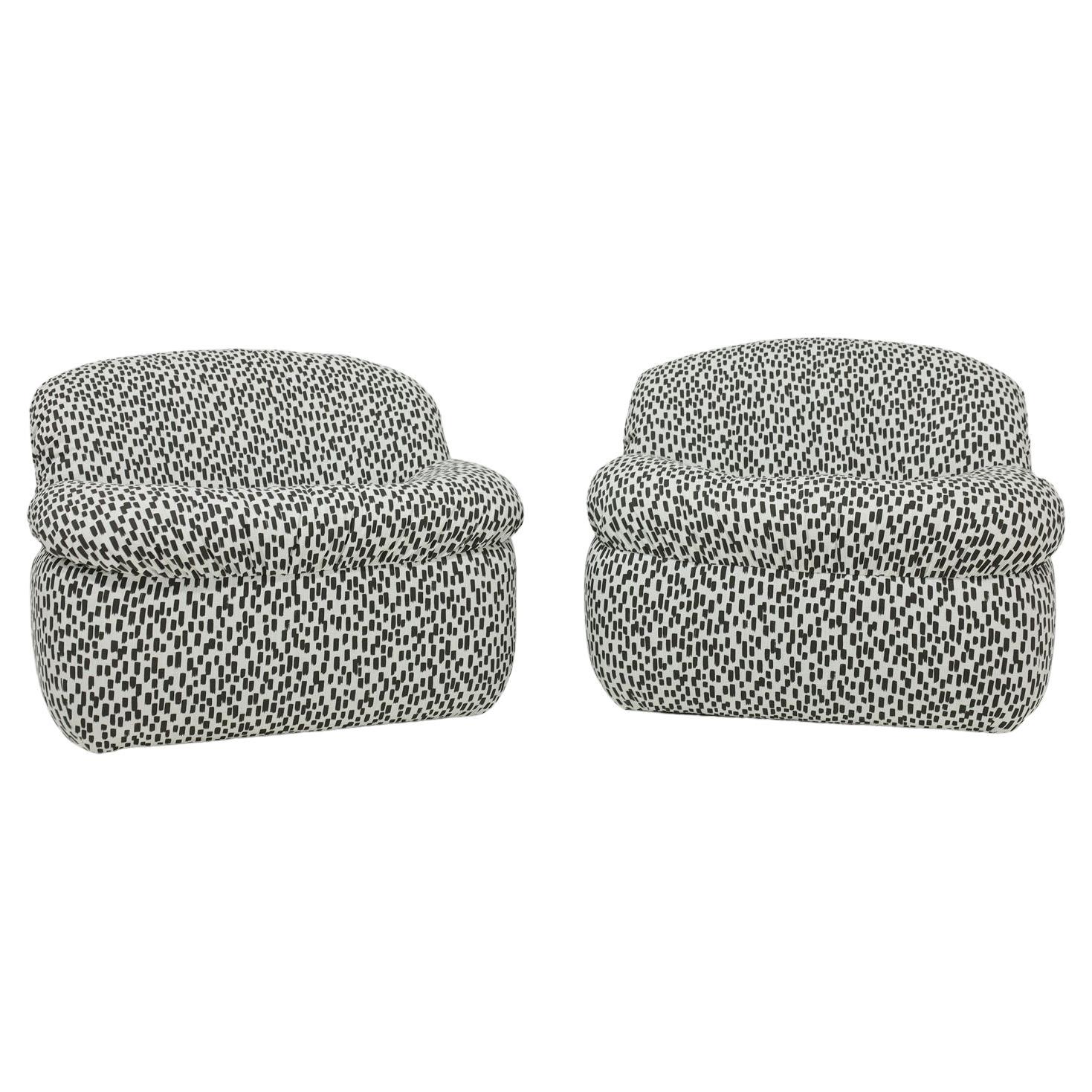 Pair of Swivel Chairs Vladimir Kagan Style in Nate Berkus Upholstery at