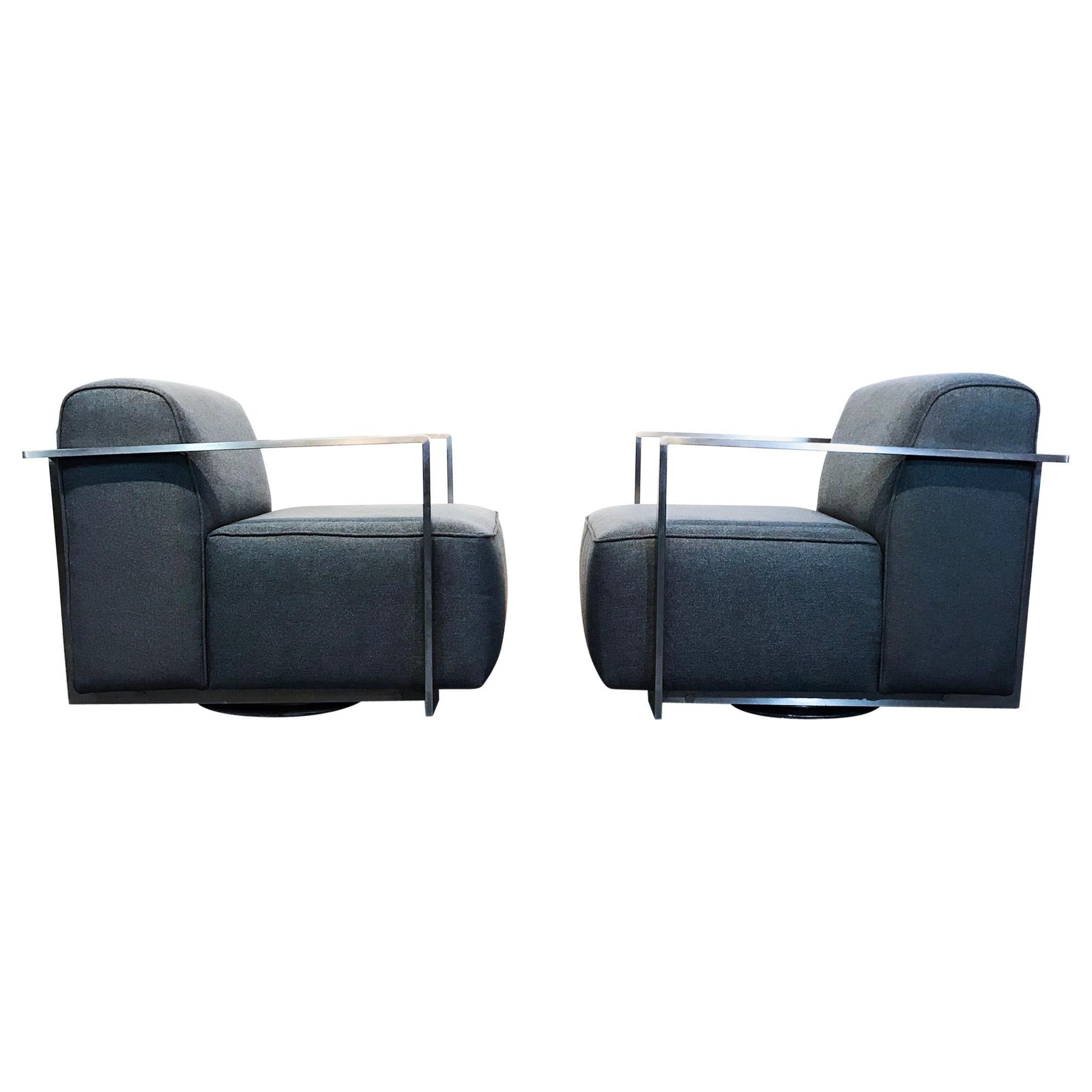 Pair of Swivel Club Chairs For Sale