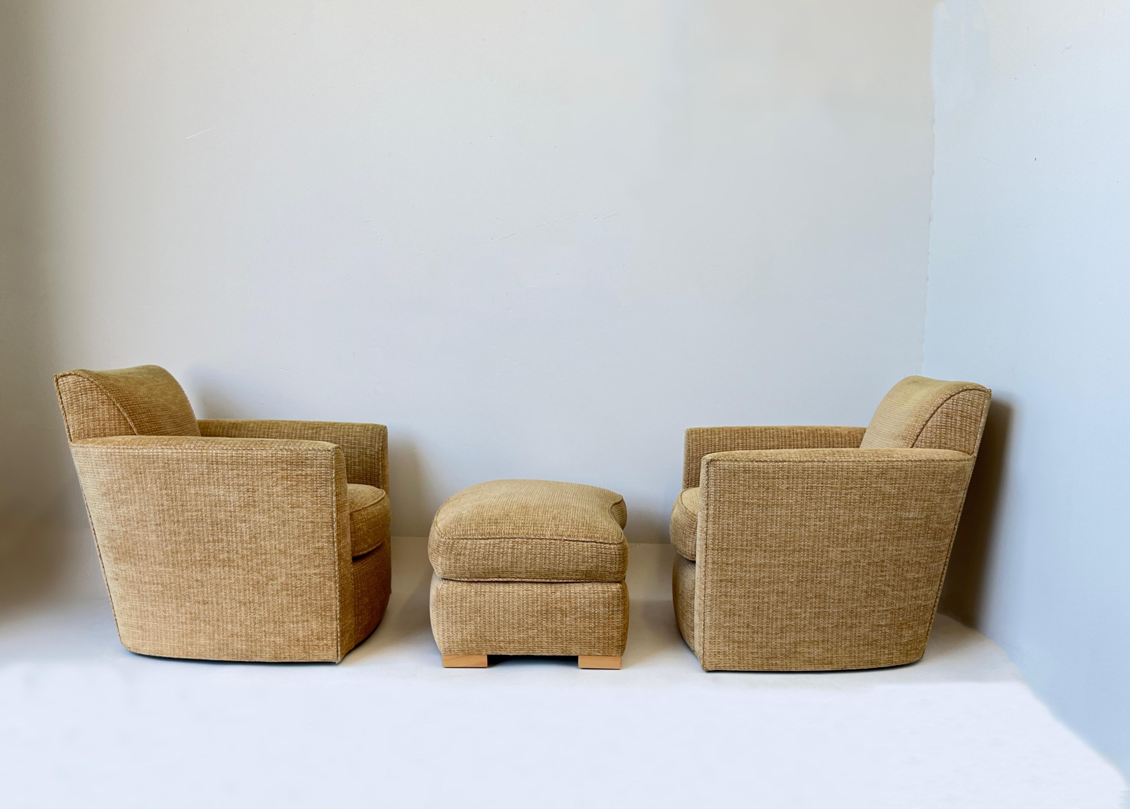 Pair of Swivel Lounge Chairs and Ottoman by Donghia 7