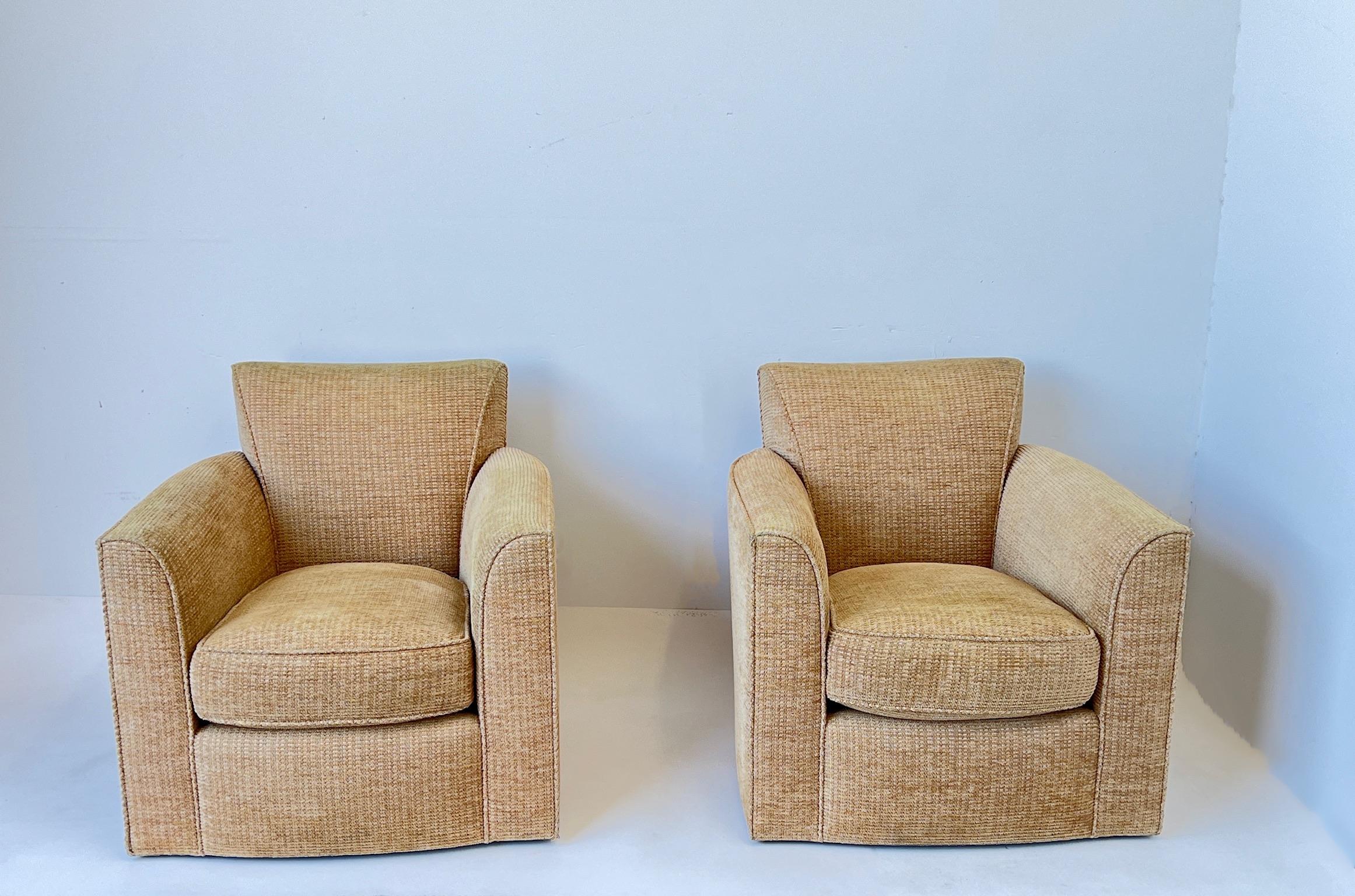 American Pair of Swivel Lounge Chairs and Ottoman by Donghia