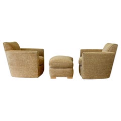Pair of Swivel Lounge Chairs and Ottoman by Donghia