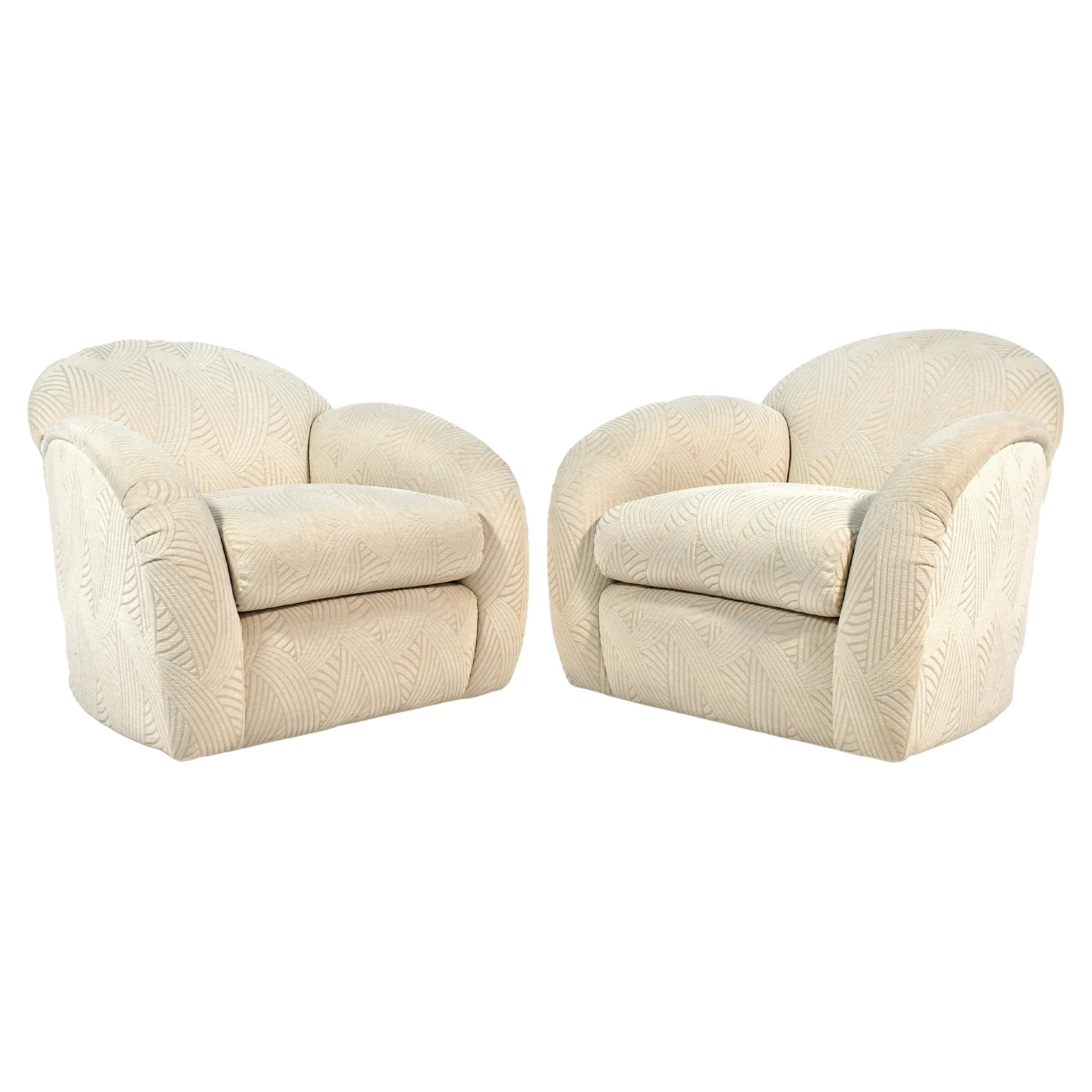 Pair of Swivel Lounge Chairs by Interior Crafts For Sale
