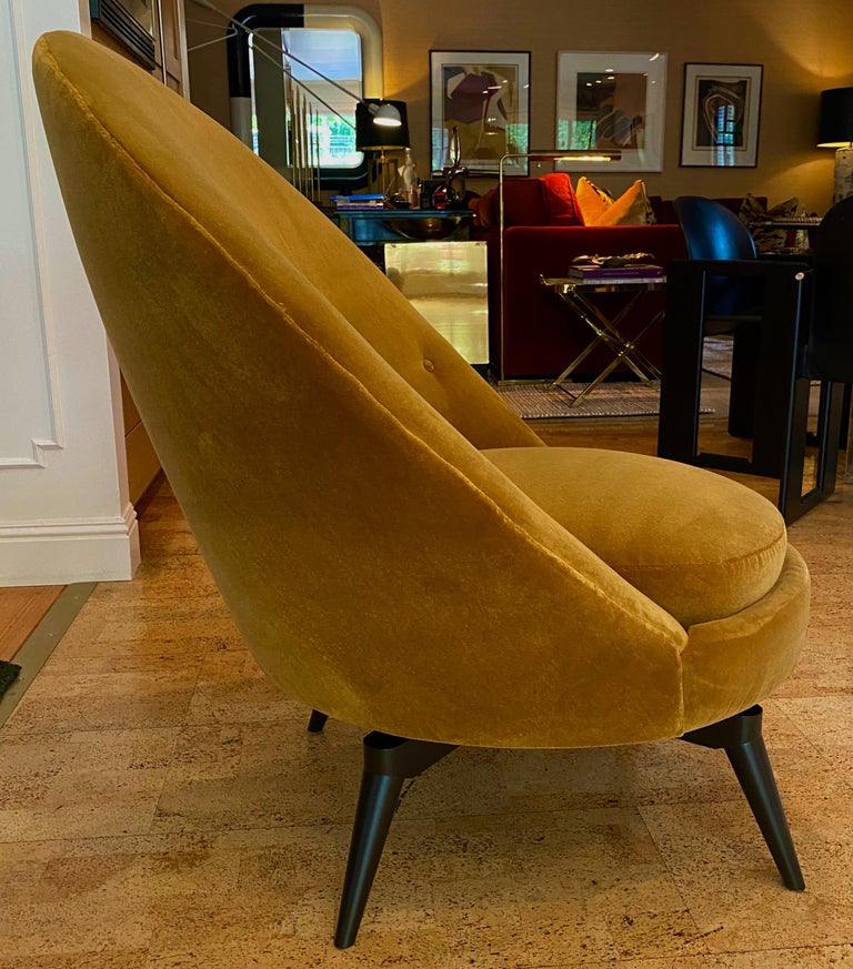 American Pair of Swivel Lounge Chairs in Mustard Velvet by AdM Bespoke For Sale