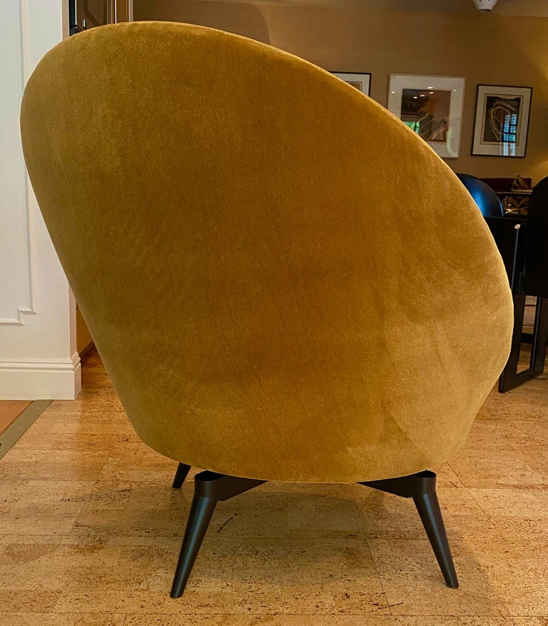 Pair of Swivel Lounge Chairs in Mustard Velvet by AdM Bespoke In New Condition For Sale In Danville, CA