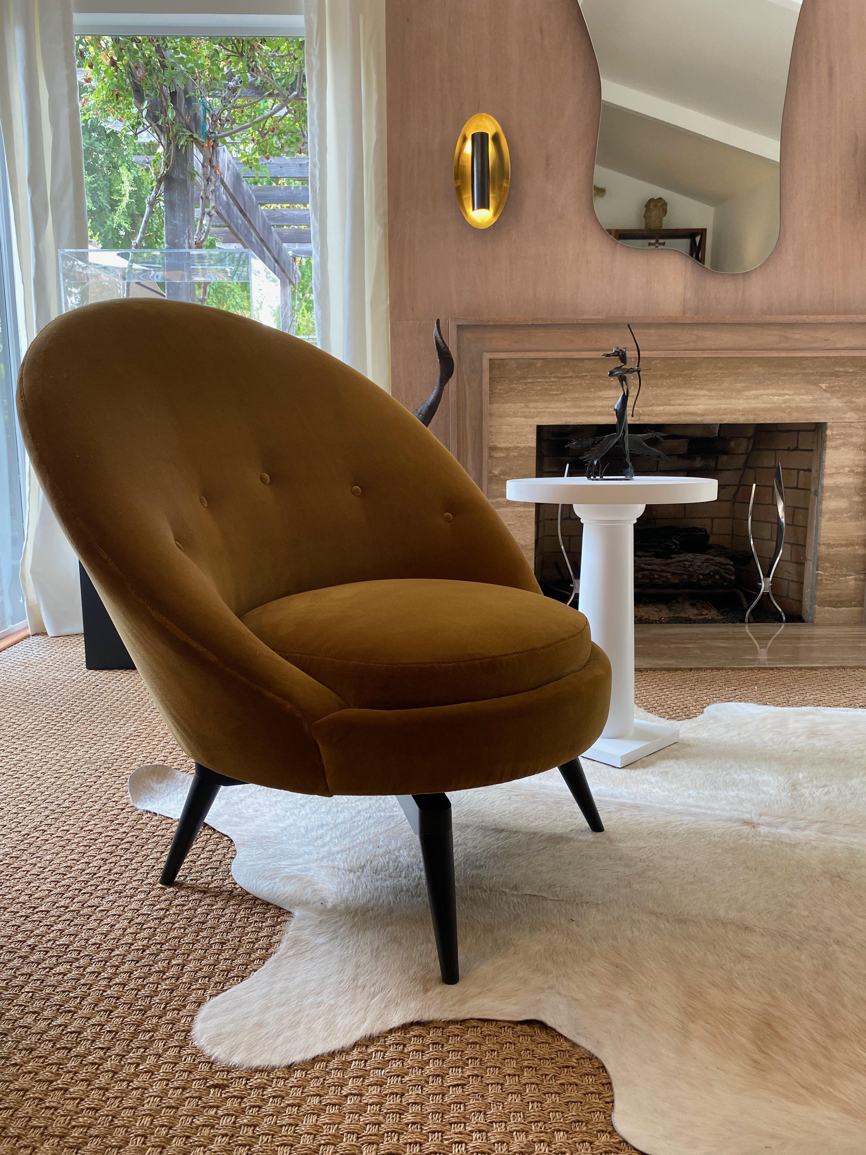 American Swivel Lounge Chair in Mustard Velvet by AdM Bespoke For Sale