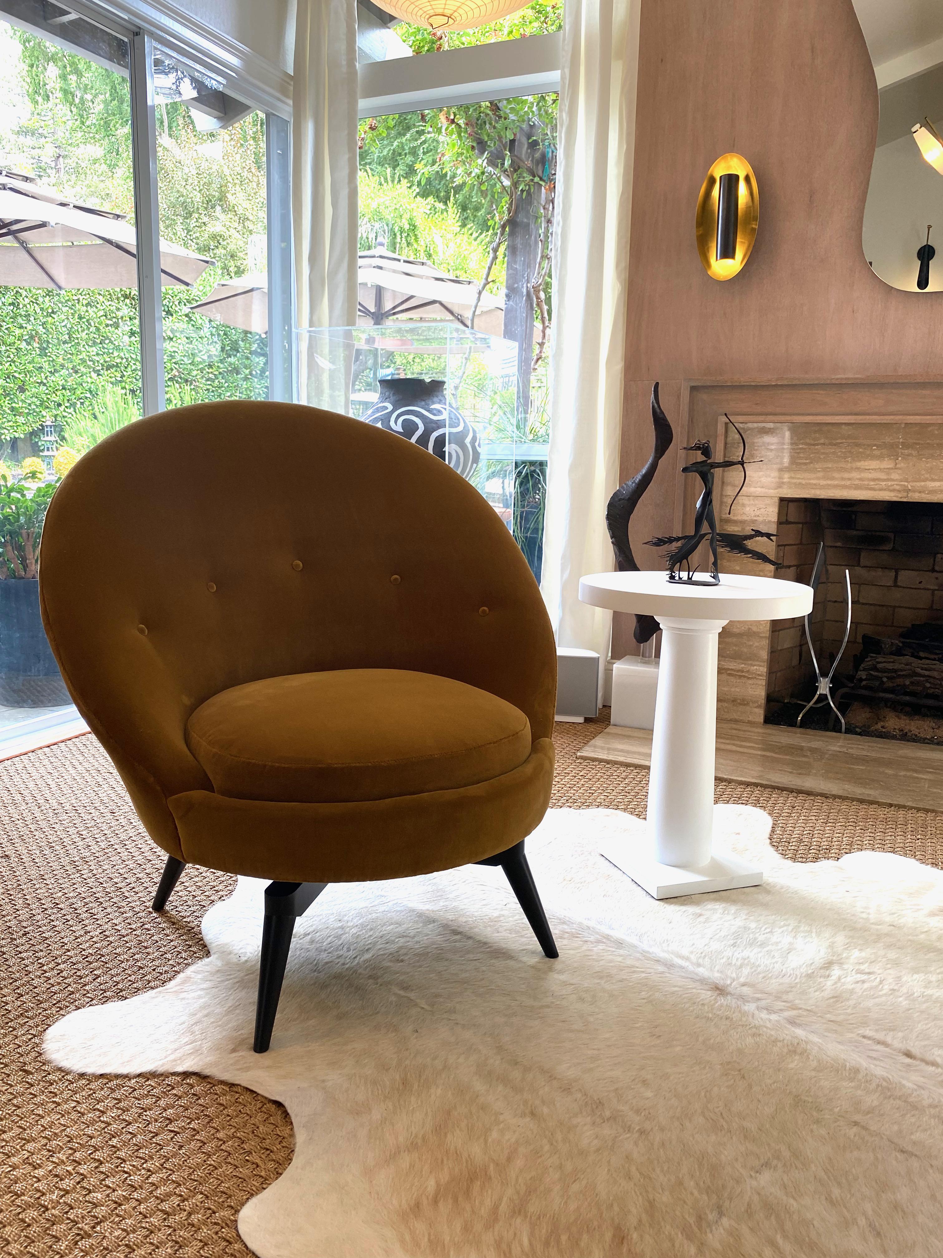 Swivel Lounge Chair in Mustard Velvet by AdM Bespoke In New Condition For Sale In Danville, CA