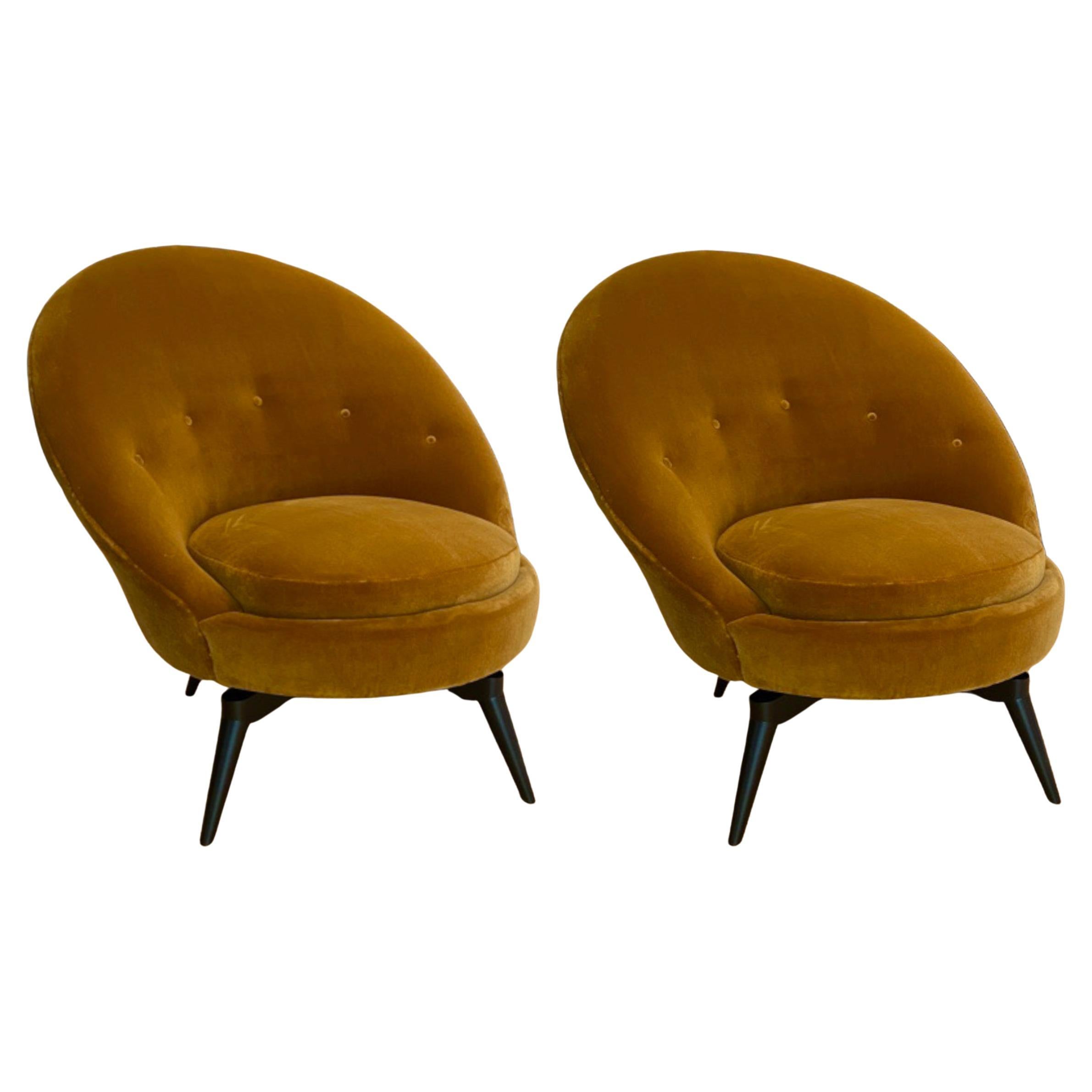 Pair of Swivel Lounge Chairs in Mustard Velvet by AdM Bespoke