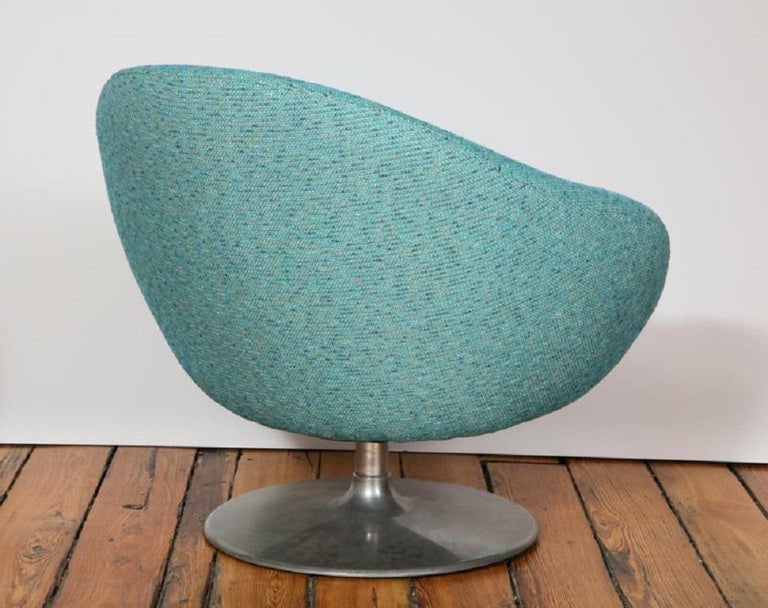 Pair of Swivel Lounge Tulip Chairs by Gastone Rinaldi in Blue Tweed, Italy, 1970 For Sale 4