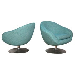 Pair of Swivel Lounge Tulip Chairs by Gastone Rinaldi in Blue Tweed, Italy, 1970