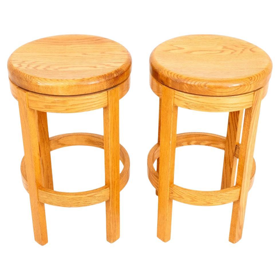 Pair of Swivel Oak Kitchen Bar Stools