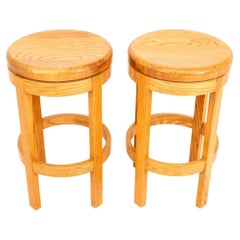Pair of Swivel Oak Kitchen Bar Stools
