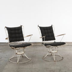 Pair of Swivel Outdoor Lounge Chairs with Cushions, 1960s