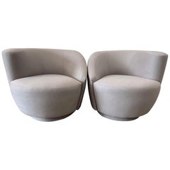 Pair of Swivel Parlor Chairs Upholstered in Light Grey Wool