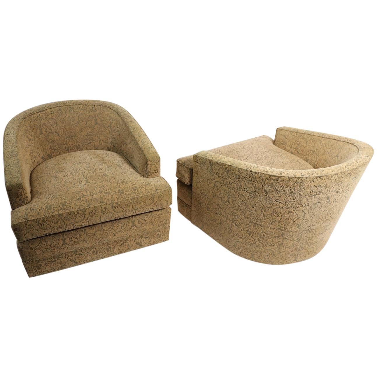 Pair of Swivel Tub Chairs in Chenille Damask