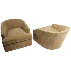 Pair of Swivel Tub Chairs in Chenille Damask