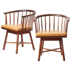 Vintage Pair of Swiveling Barrel Back Chairs by Edward Wormley
