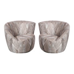 Pair of Swiveling "Nautilus" Chairs by Vladimir Kagan in Holly Hunt Fabric