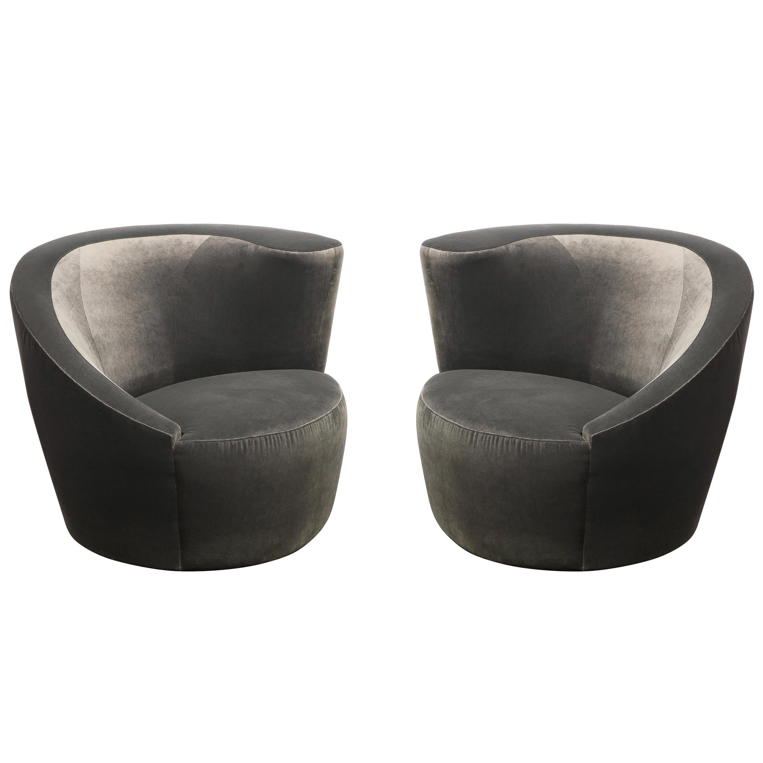 Pair of Swiveling "Nautilus" Chairs by Vladimir Kagan in Luxe Charcoal Velvet