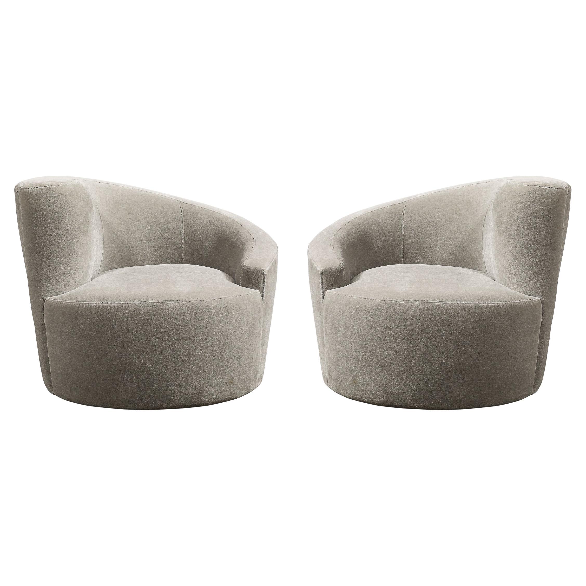 Pair of Swiveling "Nautilus" Chairs by Vladimir Kagan in Luxe Taupe Mohair