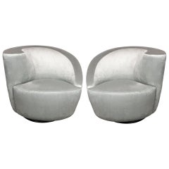 Vintage Pair of Swiveling "Nautilus" Chairs by Vladimir Kagan in Smoked Platinum