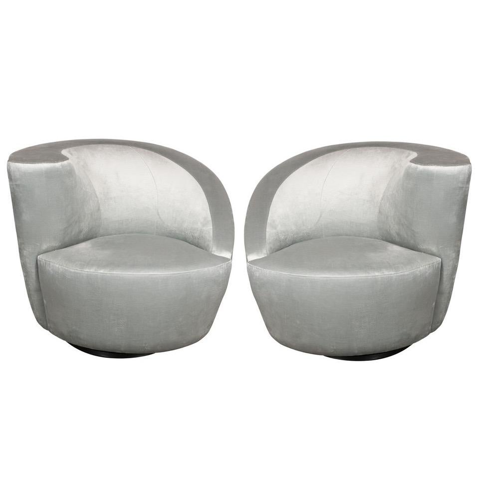 Pair of Swiveling "Nautilus" Chairs by Vladimir Kagan in Smoked Platinum