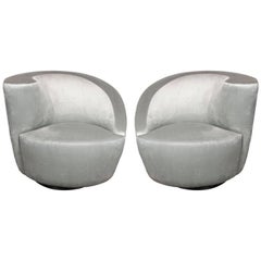 Pair of Swiveling "Nautilus" Chairs by Vladimir Kagan in Smoked Platinum