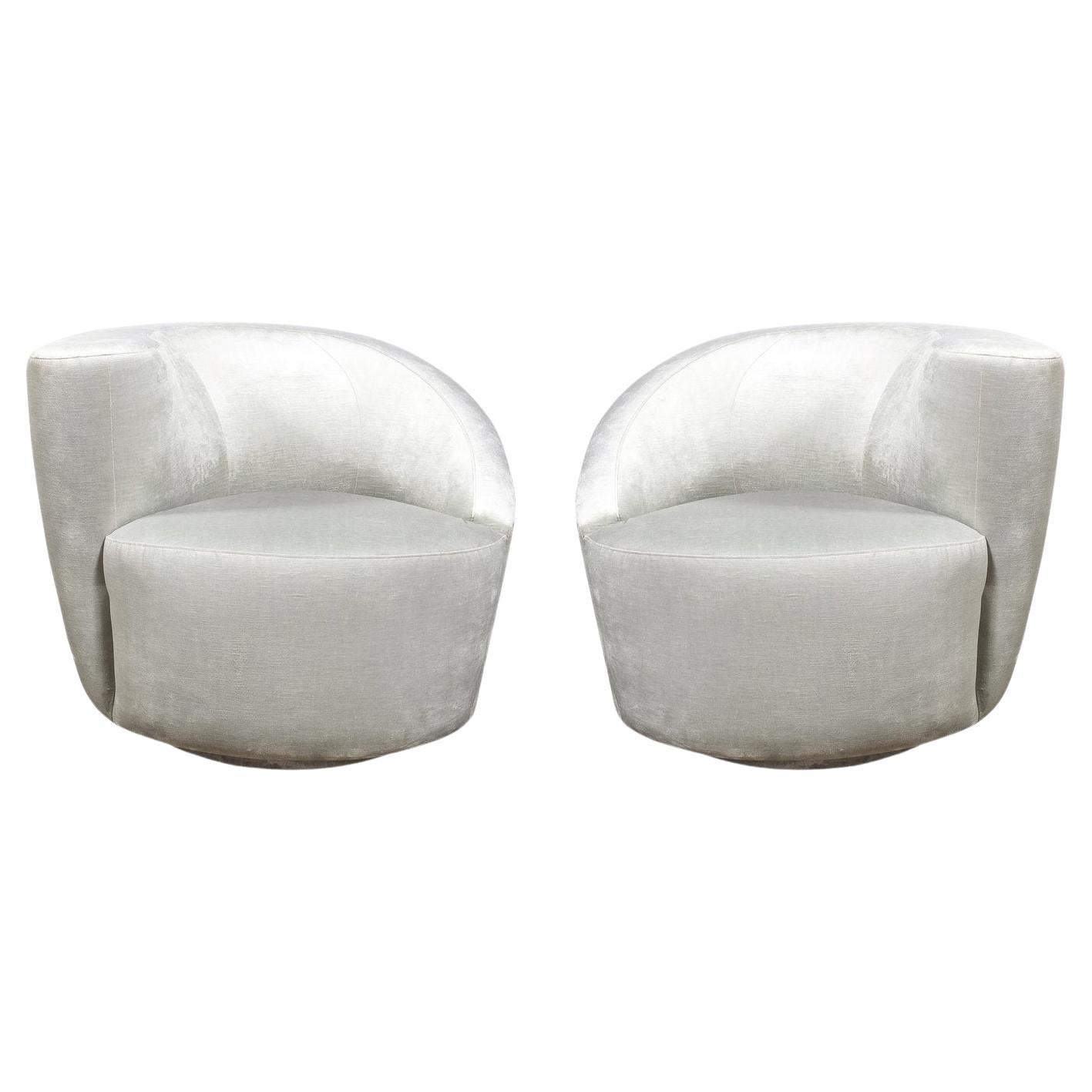 Pair of Swiveling "Nautilus" Chairs by Vladimir Kagan in Smoked Platinum