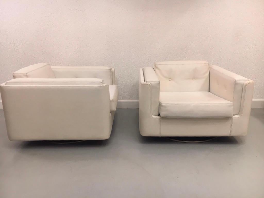Italian Pair of Swiveling White Faux Leather 