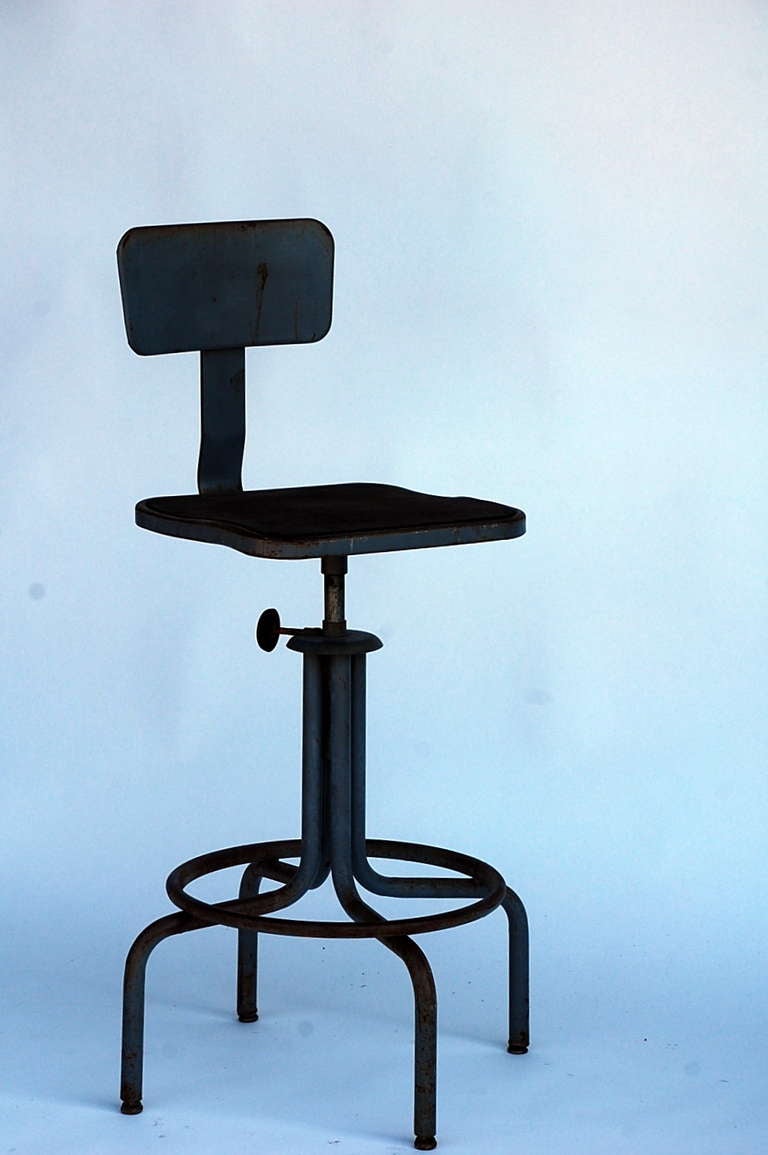 Industrial Pair of Swiveling Workshop Bar Stools