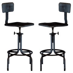 Pair of Swiveling Workshop Bar Stools