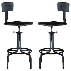 Vintage Pair of Swiveling Workshop Bar Stools