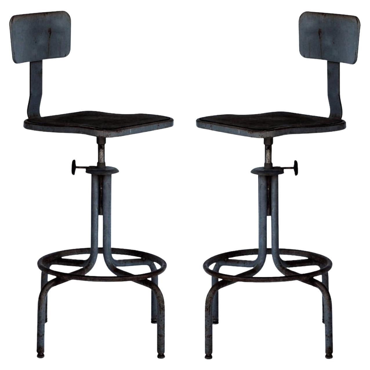 Pair of Swiveling Workshop Bar Stools For Sale