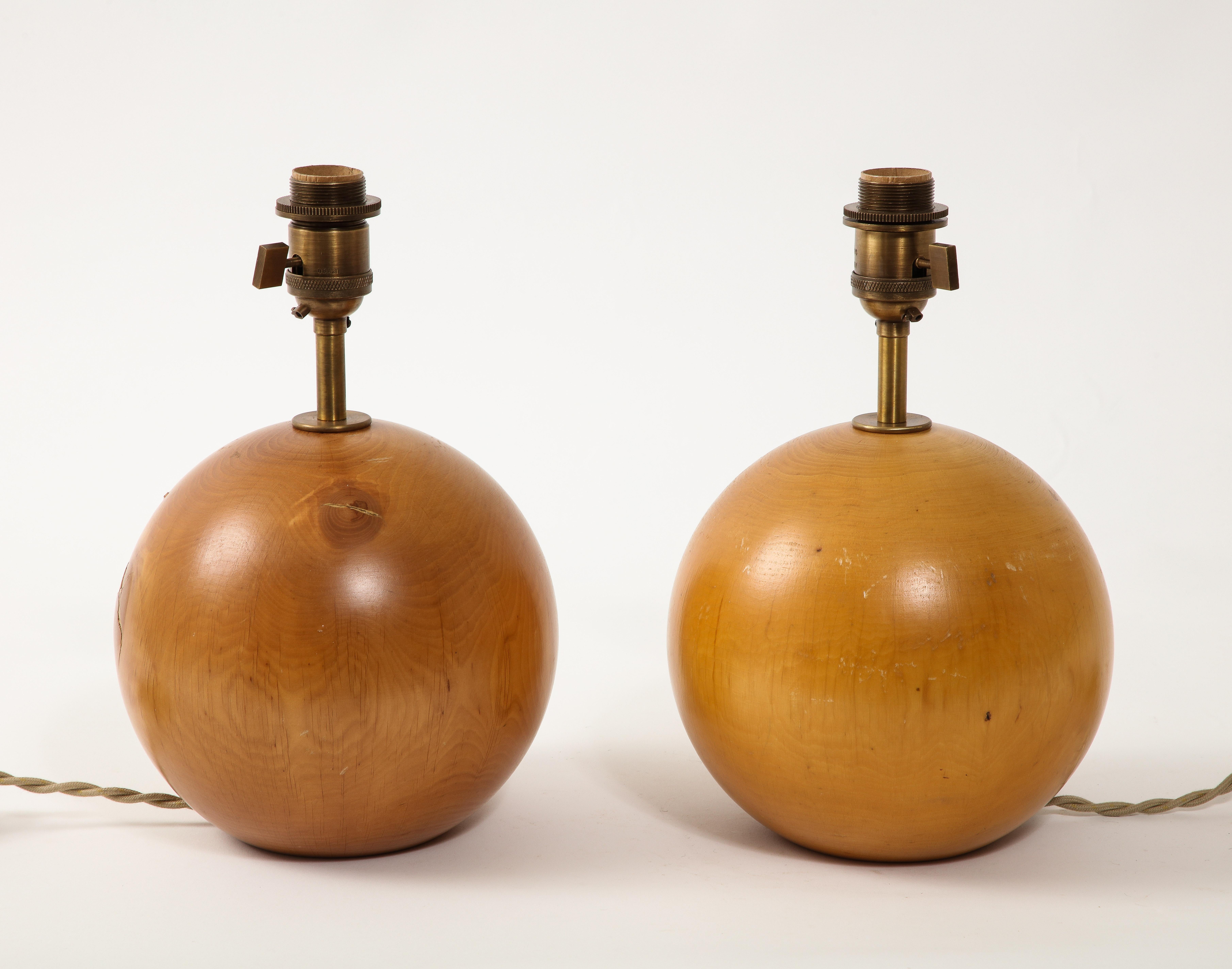French Pair of Sycamore Lamps. France 1950's For Sale