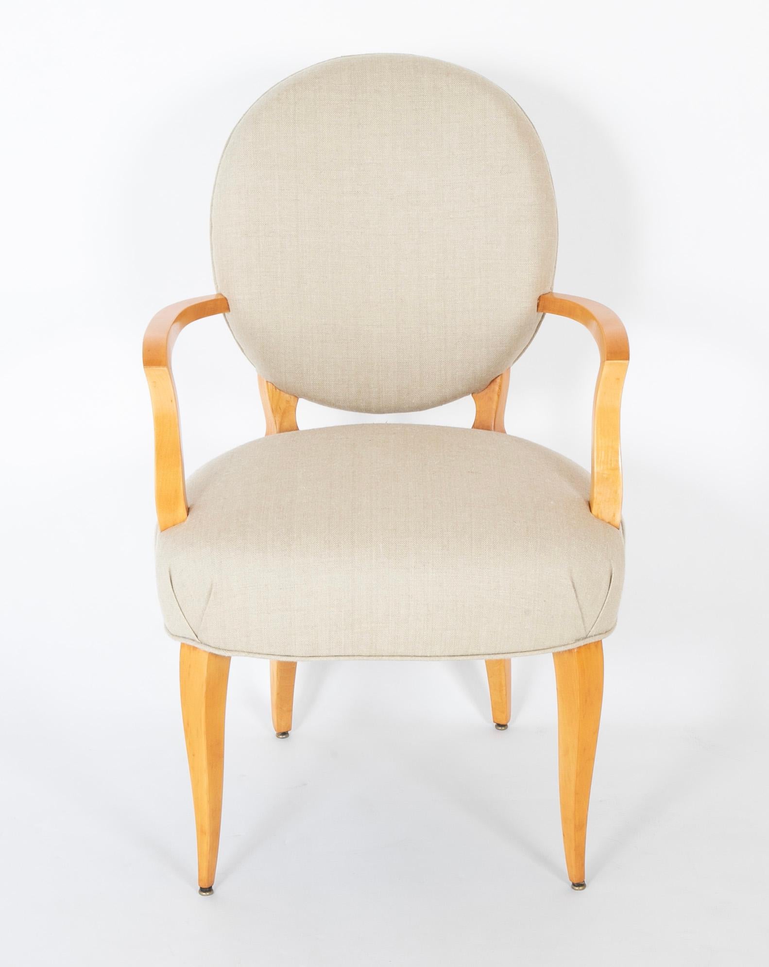 Mid-Century Modern Pair of Sycamore Open Armchairs Attributed to Raphael Raffel For Sale