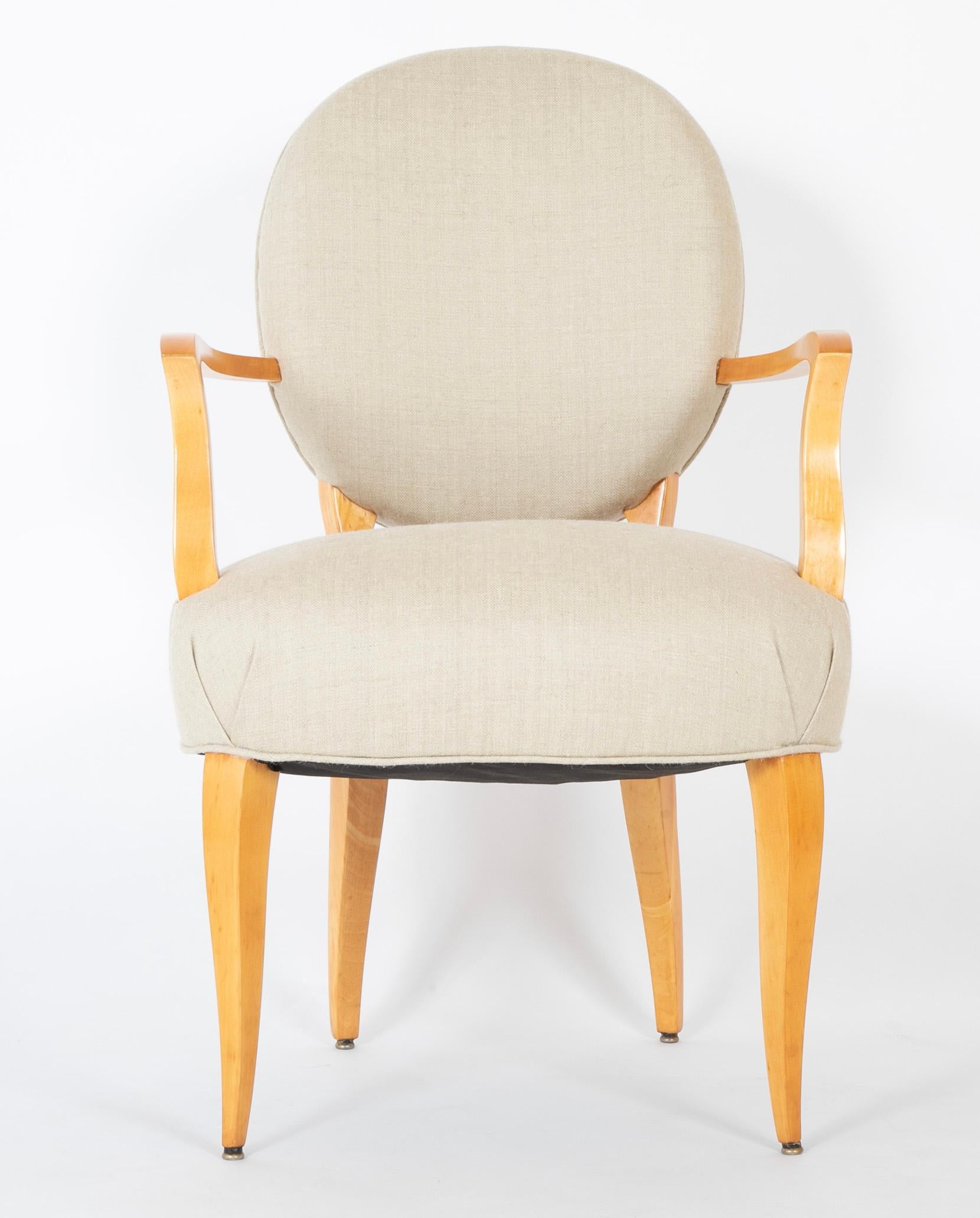 Italian Pair of Sycamore Open Armchairs Attributed to Raphael Raffel For Sale