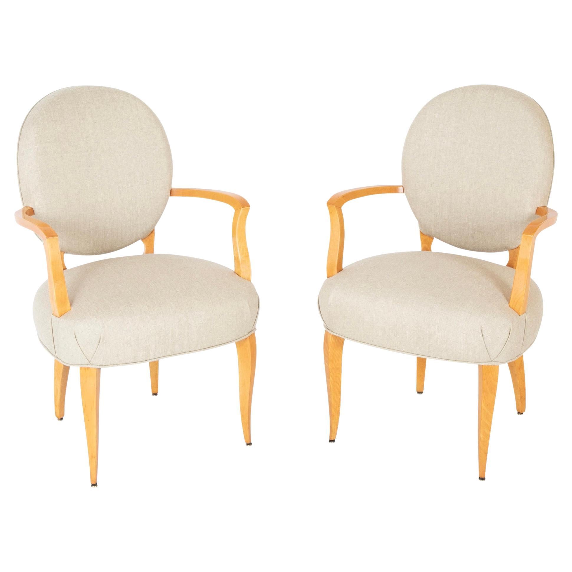 Pair of Sycamore Open Armchairs Attributed to Raphael Raffel For Sale