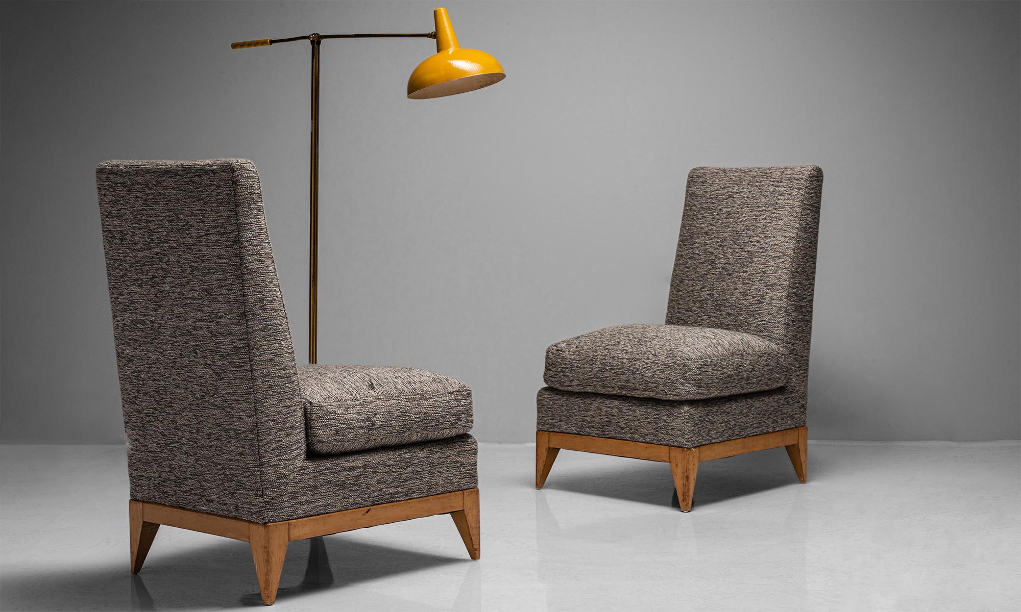 Modern Pair of Sycamore Upholstered Slipper Chairs, France, circa 1950