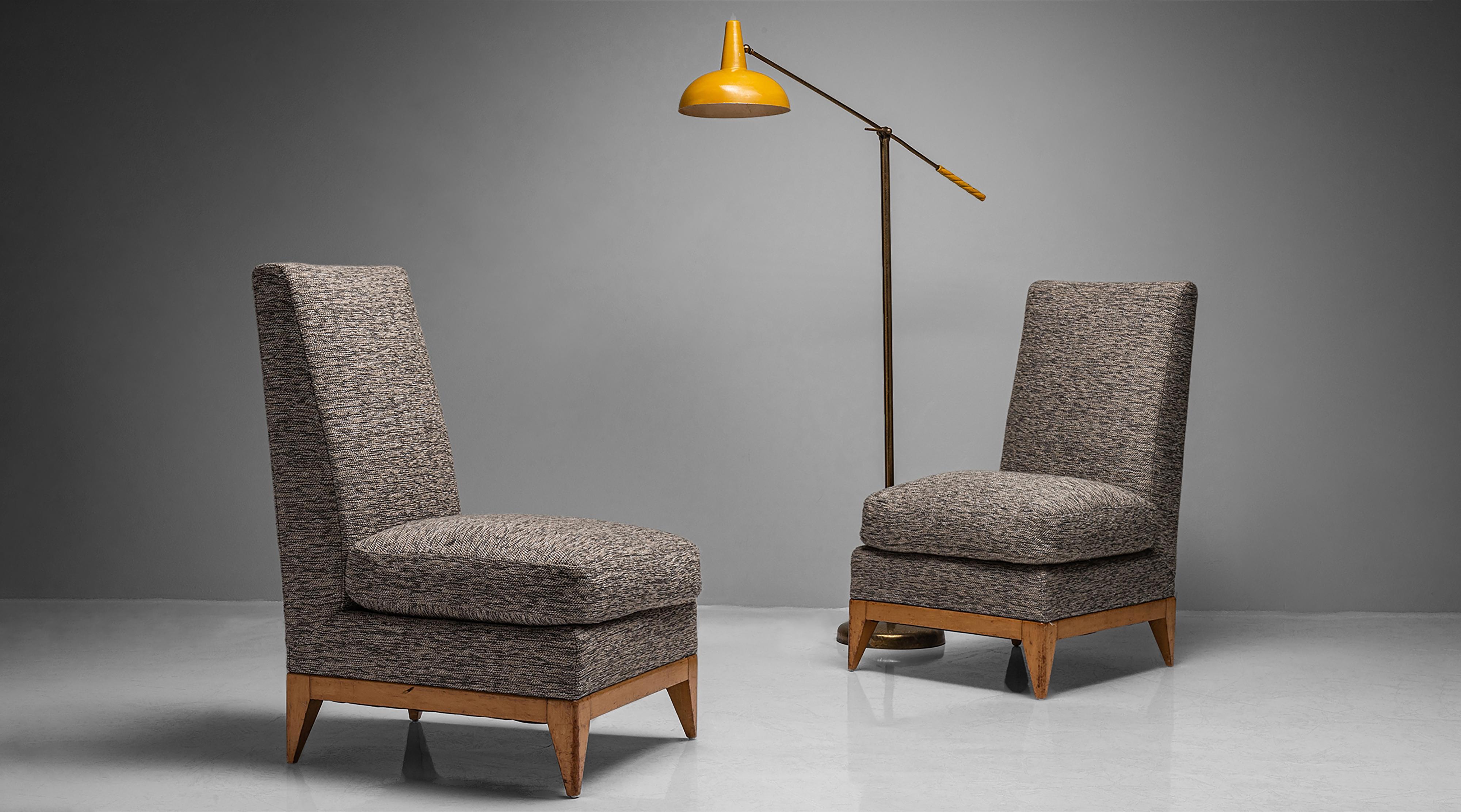 Pair of Sycamore Upholstered Slipper Chairs, France, circa 1950 In Good Condition In Culver City, CA