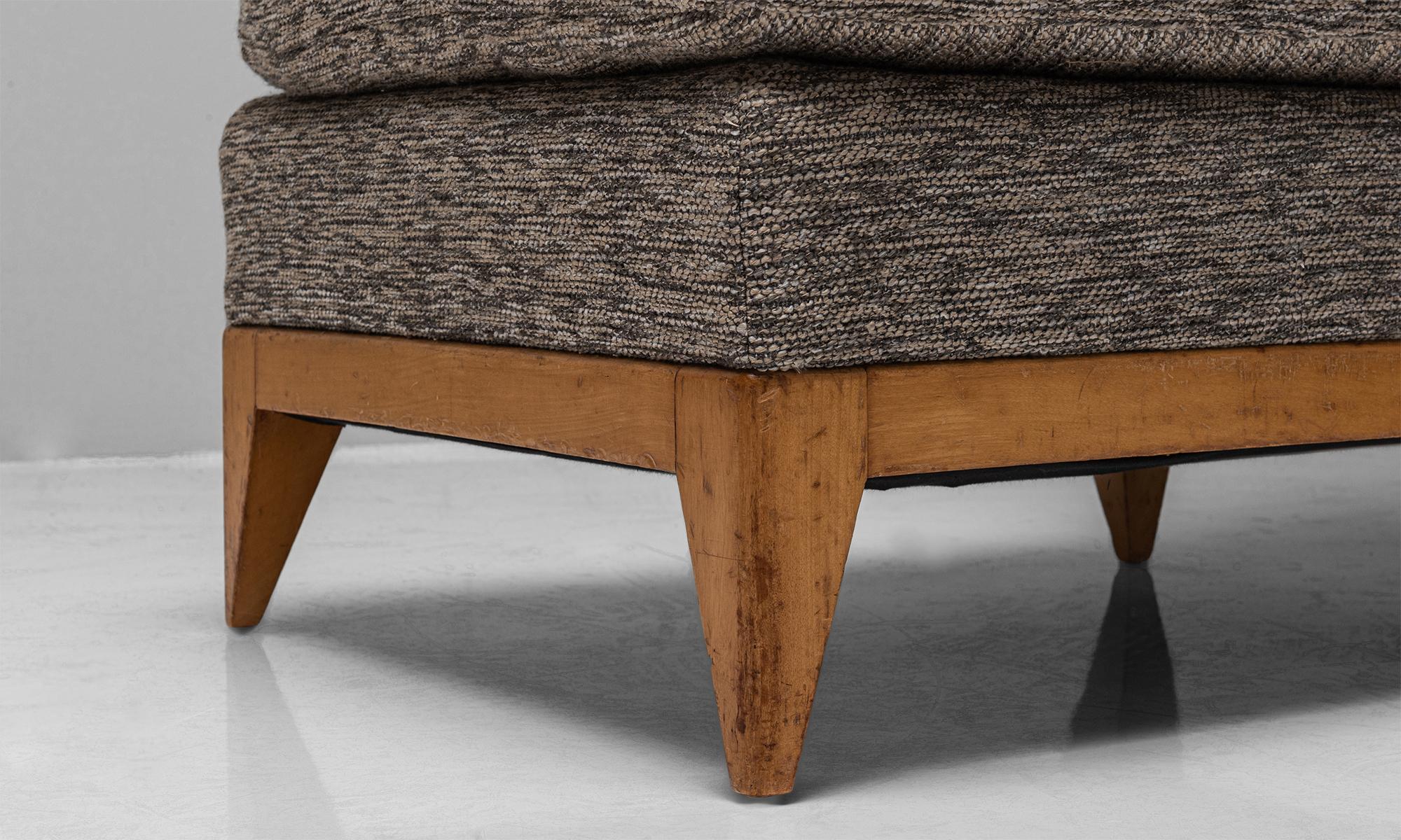 Mid-20th Century Pair of Sycamore Upholstered Slipper Chairs, France, circa 1950