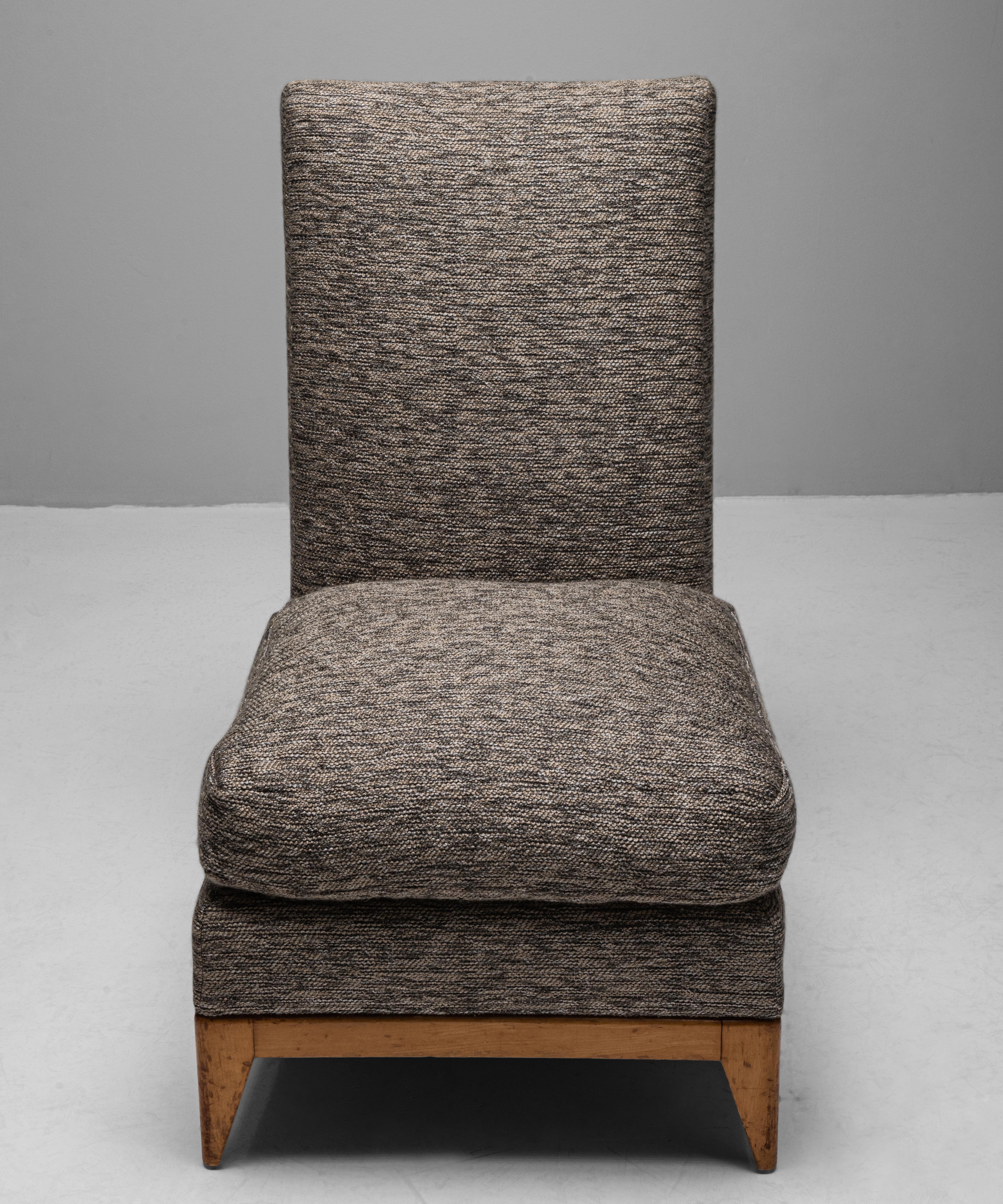 Pair of Sycamore Upholstered Slipper Chairs, France, circa 1950 1