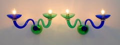 Pair of Sylcom Brass and Murano Glass Italian Sconces, 1987