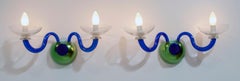 Pair of Sylcom Brass and Murano Glass Italian Sconces, 1987