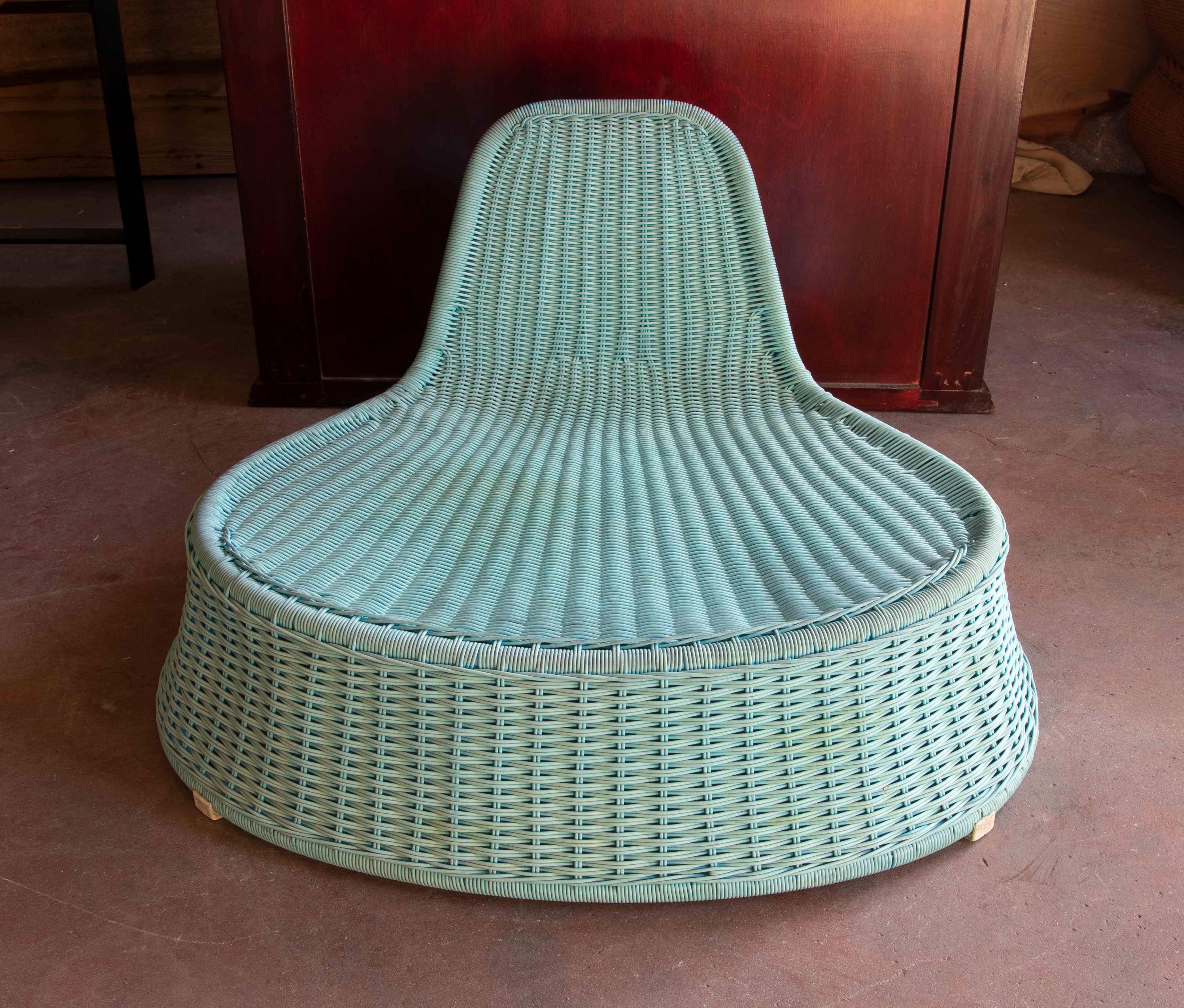 Spanish Pair of Synthetic Garden Chairs in Light Blue Colour For Sale