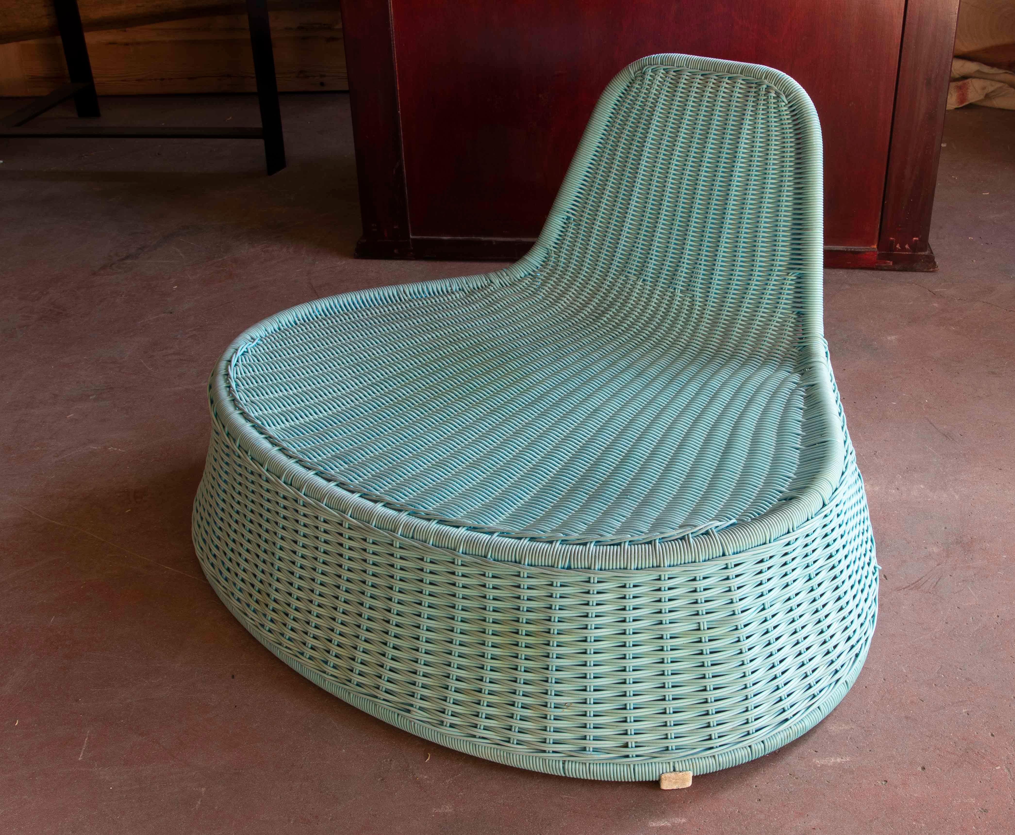 Pair of Synthetic Garden Chairs in Light Blue Colour In Good Condition For Sale In Marbella, ES