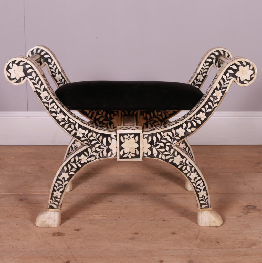Pair of modern bone inlay Syrian stools. Seat height is 16