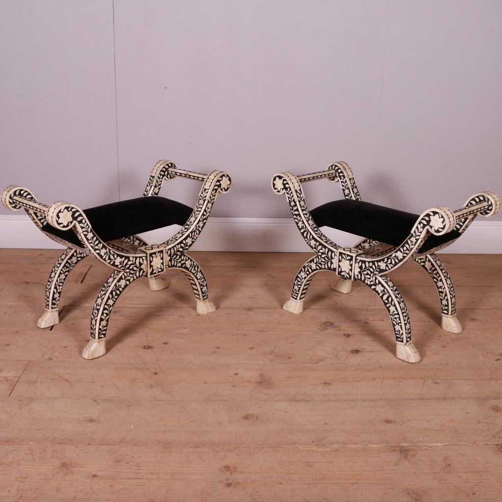 Pair of Syrian Bone Inlay Stools 4